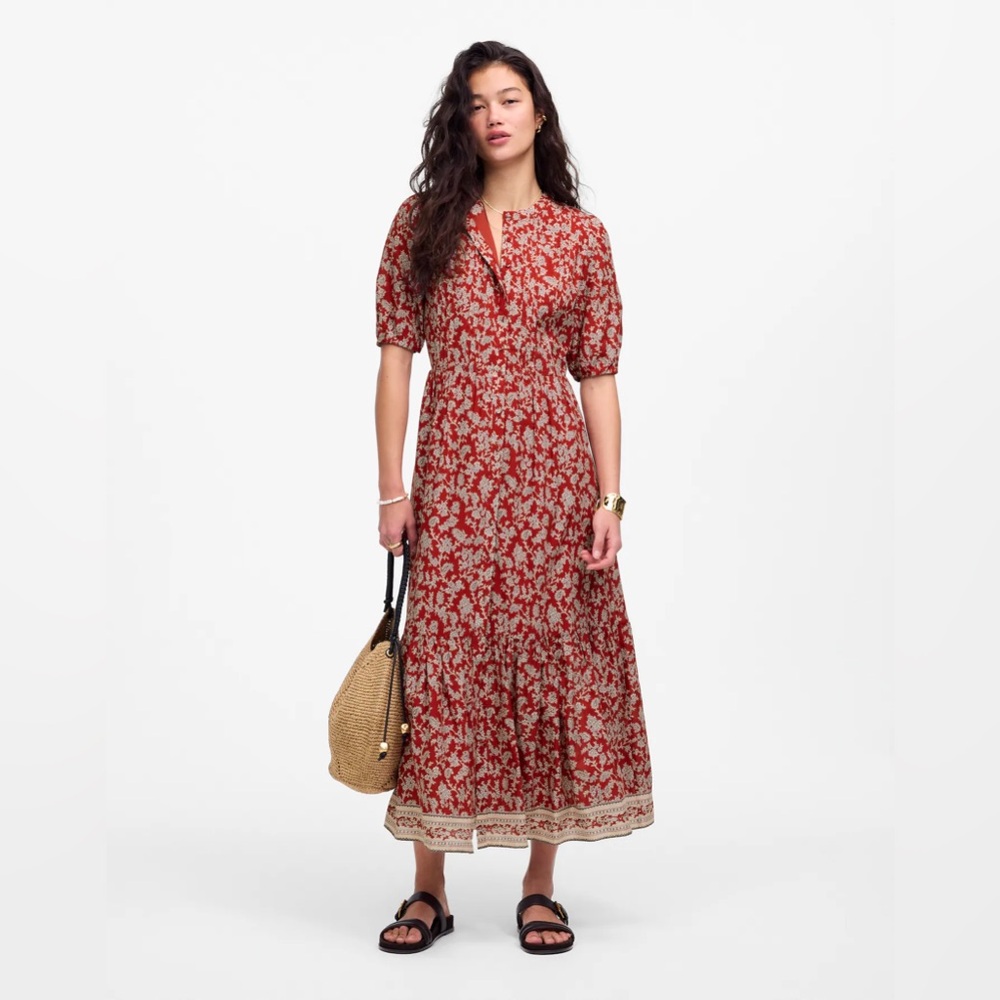 Madewell Pintucked Puff-Sleeve Midi Dress in Floral